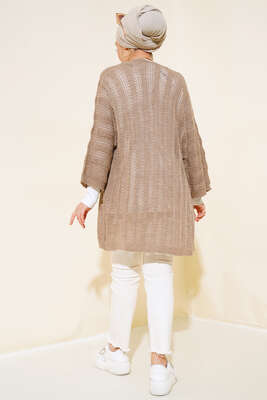 Yarasa Kol Delikli Hırka Vizon - Triko Hırka