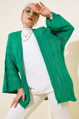 Yarasa Kol Delikli Hırka Yeşil - Triko Hırka