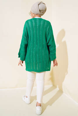Yarasa Kol Delikli Hırka Yeşil - Triko Hırka