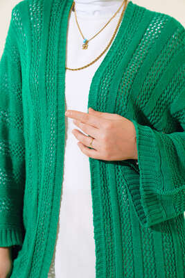 Yarasa Kol Delikli Hırka Yeşil - Triko Hırka