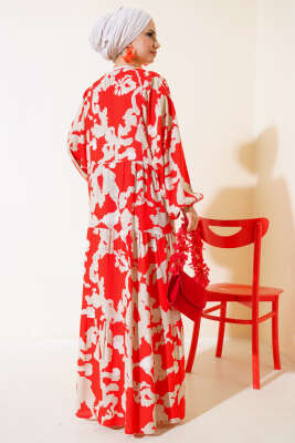 Yarasa Kol Desenli Kat Elbise Alizarin - Tesettür Elbise