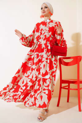 Yarasa Kol Desenli Kat Elbise Alizarin 