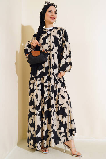 Yarasa Kol Desenli Kat Elbise Siyah - Elbise