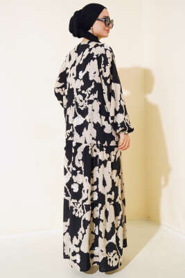 Yarasa Kol Desenli Kat Elbise Siyah - Tesettür Elbise