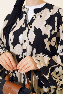 Yarasa Kol Desenli Kat Elbise Siyah - Tesettür Elbise