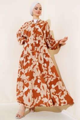 Yarasa Kol Desenli Kat Elbise Taba 