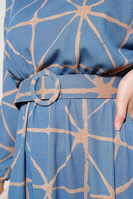 Yarasa Kol Desenli Kemerli Elbise İndigo - Elbise