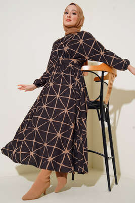 Yarasa Kol Desenli Kemerli Elbise Siyah 