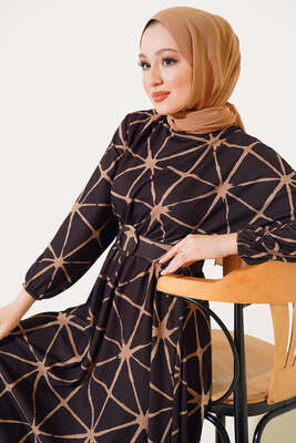 Yarasa Kol Desenli Kemerli Elbise Siyah - Elbise