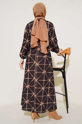 Yarasa Kol Desenli Kemerli Elbise Siyah - Elbise