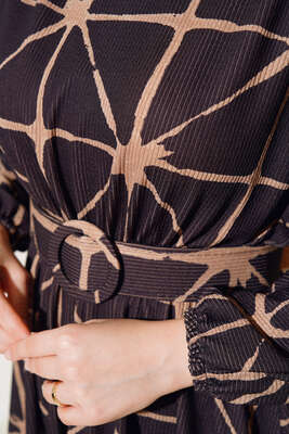 Yarasa Kol Desenli Kemerli Elbise Siyah - Elbise