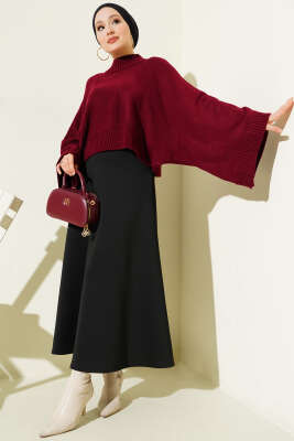 Yarasa Kol Dik Yaka Triko Kazak Bordo - Triko Kazak