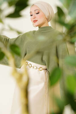 Yarasa Kol Dik Yaka Triko Kazak Çağla Yeşili - HBS