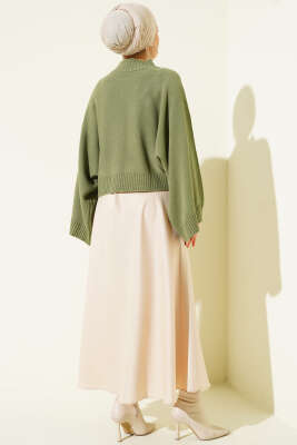 Yarasa Kol Dik Yaka Triko Kazak Çağla Yeşili - Triko Kazak