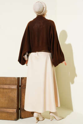 Yarasa Kol Dik Yaka Triko Kazak Kahve - Triko Kazak