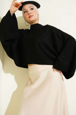 Yarasa Kol Dik Yaka Triko Kazak Siyah - HBS