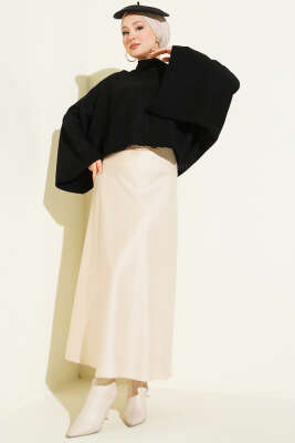 Yarasa Kol Dik Yaka Triko Kazak Siyah - Triko Kazak