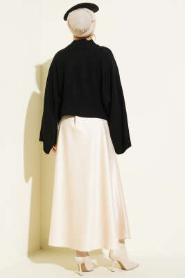 Yarasa Kol Dik Yaka Triko Kazak Siyah - Triko Kazak