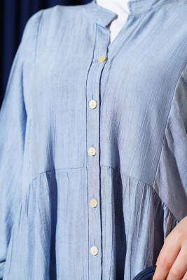 Yarasa Kol Düğmeli Kat Elbise Buz Mavisi - Tesettür Elbise