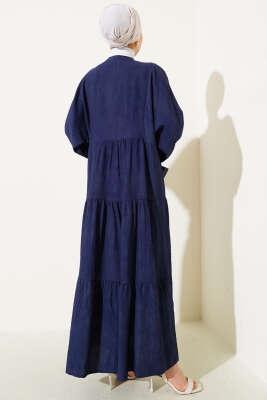 Yarasa Kol Düğmeli Kat Elbise Lacivert - Tesettür Elbise