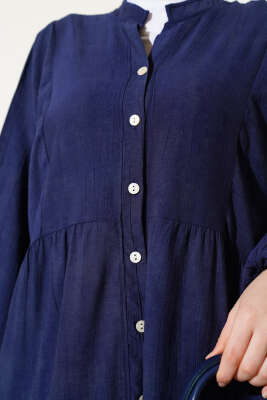 Yarasa Kol Düğmeli Kat Elbise Lacivert - Tesettür Elbise