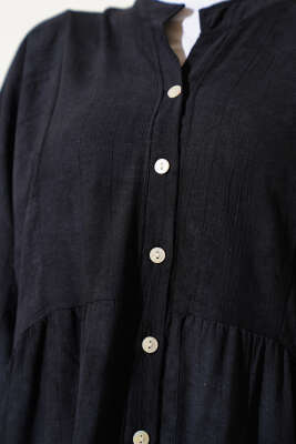 Yarasa Kol Düğmeli Kat Elbise Siyah - Tesettür Elbise