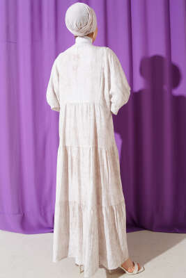 Yarasa Kol Düğmeli Kat Elbise Taş - Tesettür Elbise