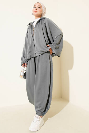 Yarasa Kol Fermuarlı Salaş İkili Takım Antrasit - İkili Takım