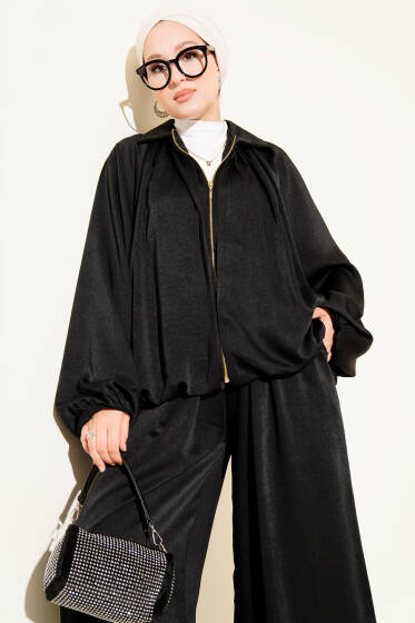 Yarasa Kol Fermuarlı Salaş İkili Takım Siyah - İkili Takım