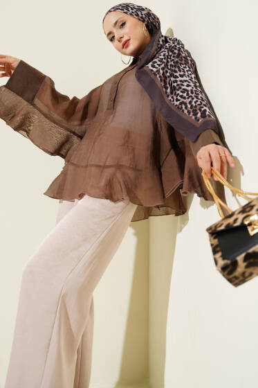 Yarasa Kol Fırfırlı Bluz Kahve - Bluz