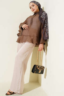 Yarasa Kol Fırfırlı Bluz Kahve - Bluz