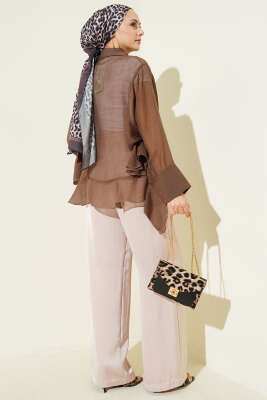 Yarasa Kol Fırfırlı Bluz Kahve - Bluz