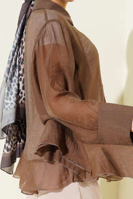 Yarasa Kol Fırfırlı Bluz Kahve - Bluz