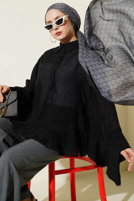 Yarasa Kol Fırfırlı Bluz Siyah - MİSS PERRY