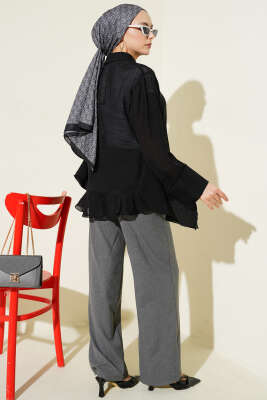 Yarasa Kol Fırfırlı Bluz Siyah - Bluz