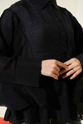 Yarasa Kol Fırfırlı Bluz Siyah - Bluz