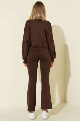 Yarasa Kol Hırkalı Loyşa İkili Takım Kahve - Kadın Giyim Modelleri