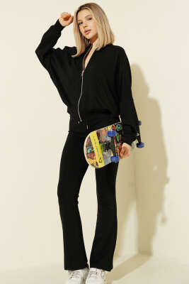 Yarasa Kol Hırkalı Loyşa İkili Takım Siyah - DİVON