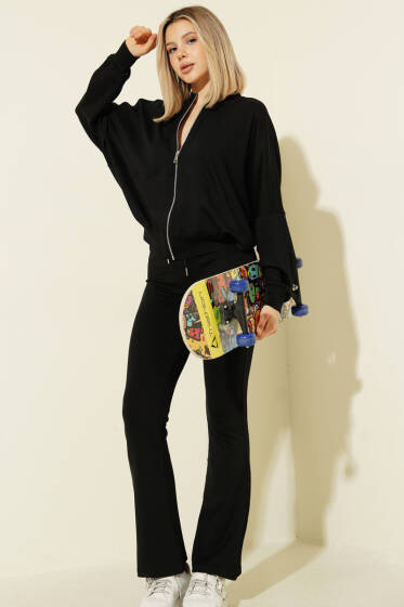 Yarasa Kol Hırkalı Loyşa İkili Takım Siyah - Kadın Giyim Modelleri