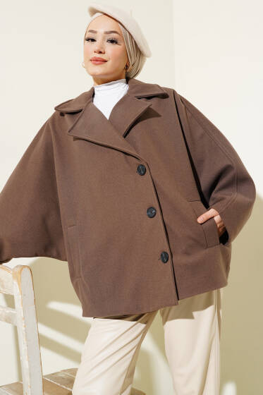 Yarasa Kol Kısa Kaşe Kaban Kahve - Kaban