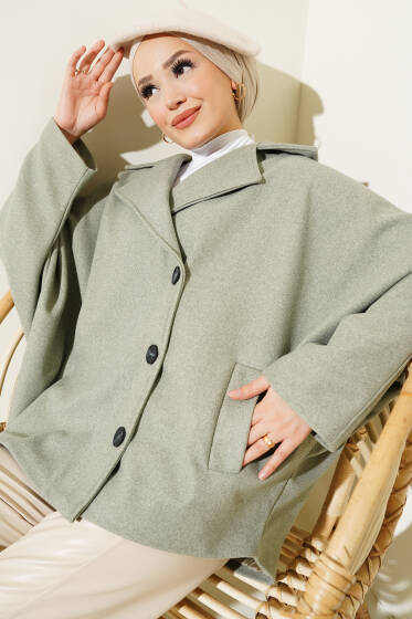 Yarasa Kol Kısa Kaşe Kaban Mint - Kaban