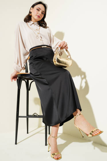 Yarasa Kol Kolyeli Oversize Gömlek Bej - Gömlek