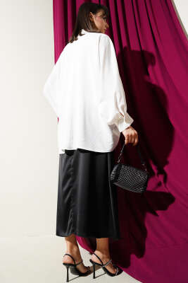 Yarasa Kol Kolyeli Oversize Gömlek Beyaz - 500-700 TL Ürünler