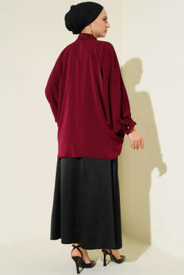 Yarasa Kol Kolyeli Oversize Gömlek Bordo - Gömlek