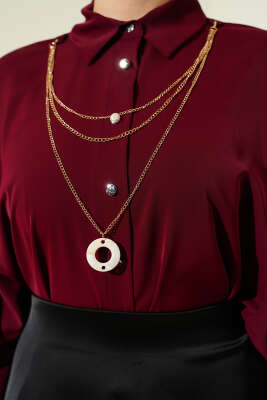 Yarasa Kol Kolyeli Oversize Gömlek Bordo - Gömlek