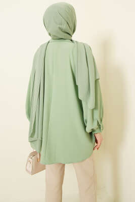 Yarasa Kol Kolyeli Oversize Gömlek Fıstık Yeşili - Gömlek