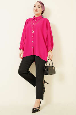 Yarasa Kol Kolyeli Oversize Gömlek Fuşya - Gömlek