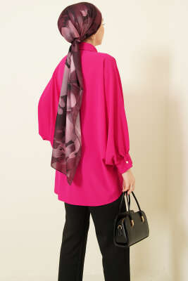 Yarasa Kol Kolyeli Oversize Gömlek Fuşya - Gömlek