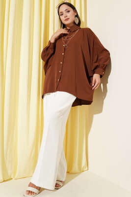 Yarasa Kol Kolyeli Oversize Gömlek Kahve - 500-700 TL Ürünler