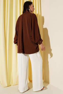 Yarasa Kol Kolyeli Oversize Gömlek Kahve - 500-700 TL Ürünler